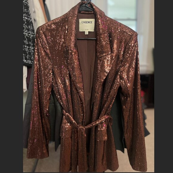 L'Agence- Jordana Sequin Wrap Blazer In Bronze - Picture 1 of 2
